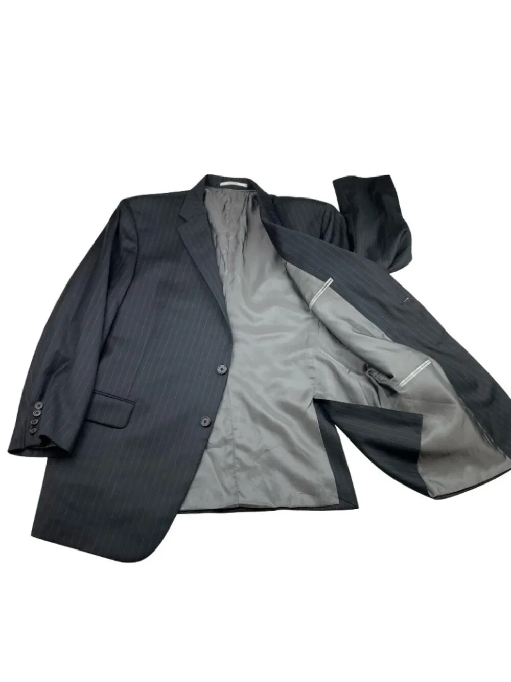 Hickey Freeman Men's Milburn 100% Wool 2-Button Blazer Black Stripe • USA • 46R